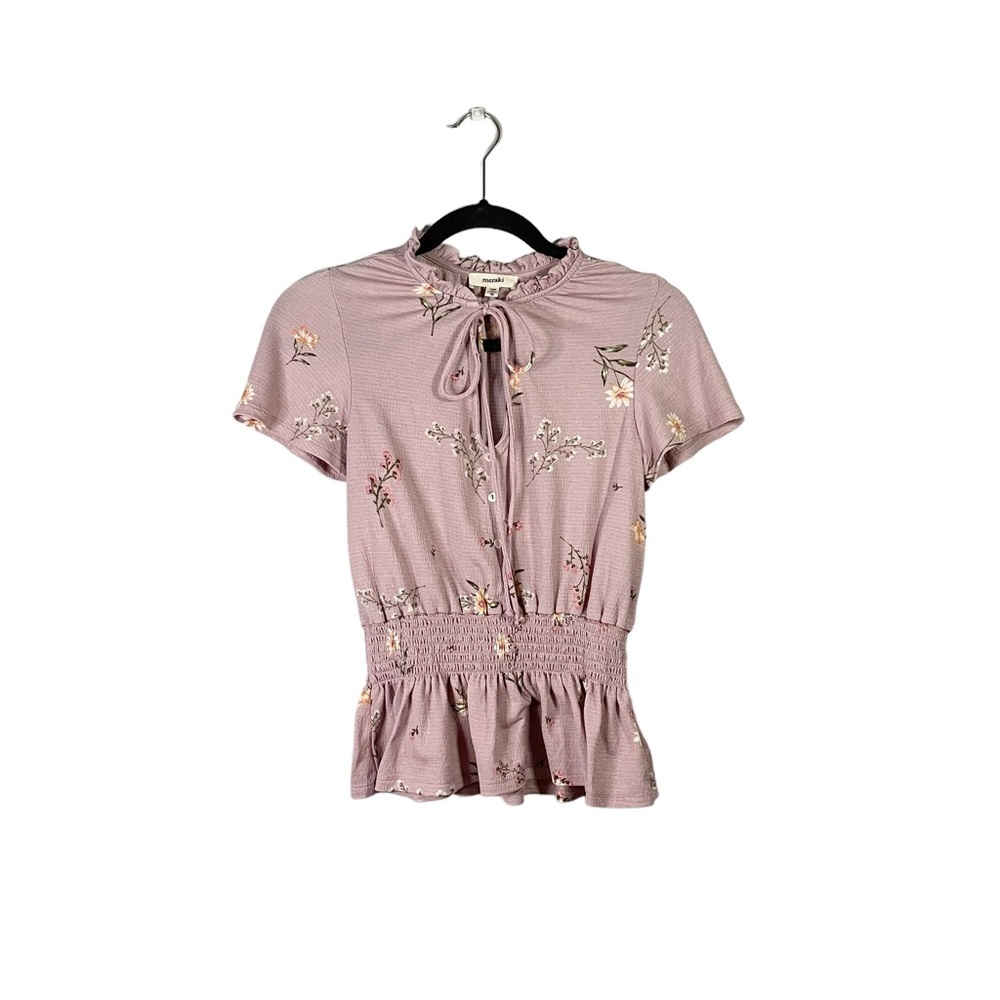 Meraki Boho Y2K Style Short Sleeve Preppy Blouse Keyhole Neckline Size Medium
